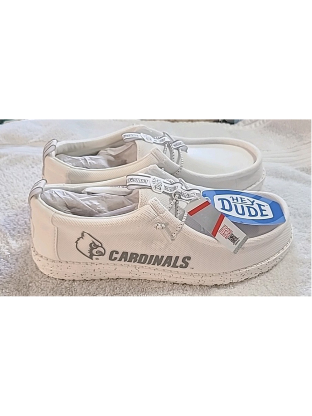 NWT Mens Hey Dude Wally Slip Ons Louisville Cardinals White Red Size US Men's 11
